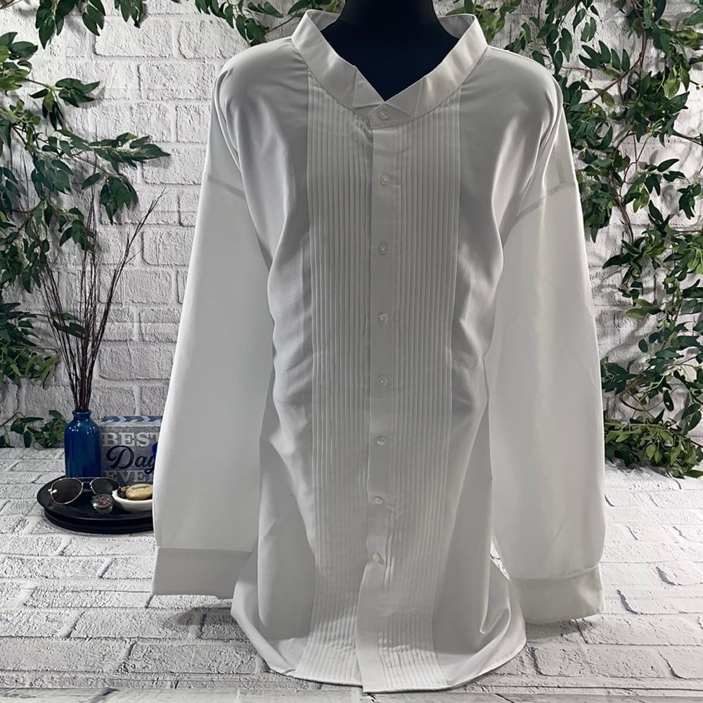 Men’s Formal White Classic Tuxedo 9-Button Down Long Sleeve Shirt (7X) BF03